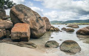 Preview wallpaper stones, sea, water, sand, shore