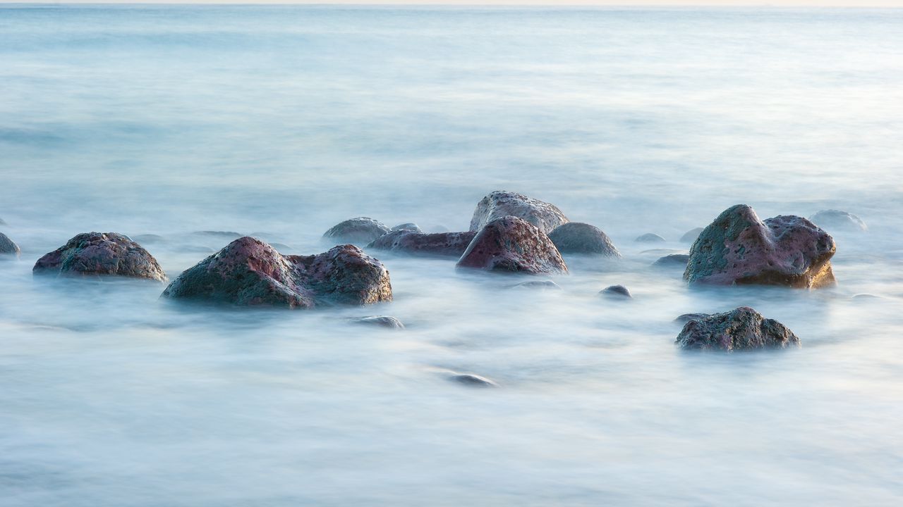 Wallpaper stones, sea, water, long exposure, nature