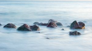 Preview wallpaper stones, sea, water, long exposure, nature