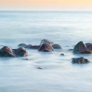 Preview wallpaper stones, sea, water, long exposure, nature