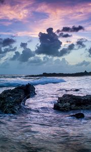 Preview wallpaper stones, sea, waves, clouds