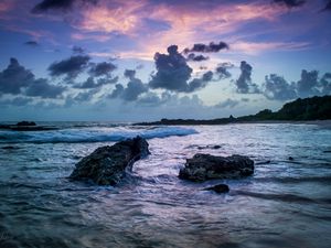 Preview wallpaper stones, sea, waves, clouds