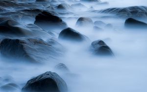 Preview wallpaper stones, smoke, veil, beach