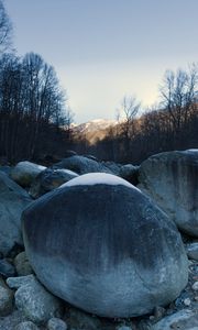 Preview wallpaper stones, snow, mountain, trees, nature