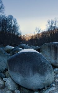 Preview wallpaper stones, snow, mountain, trees, nature