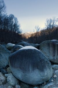 Preview wallpaper stones, snow, mountain, trees, nature