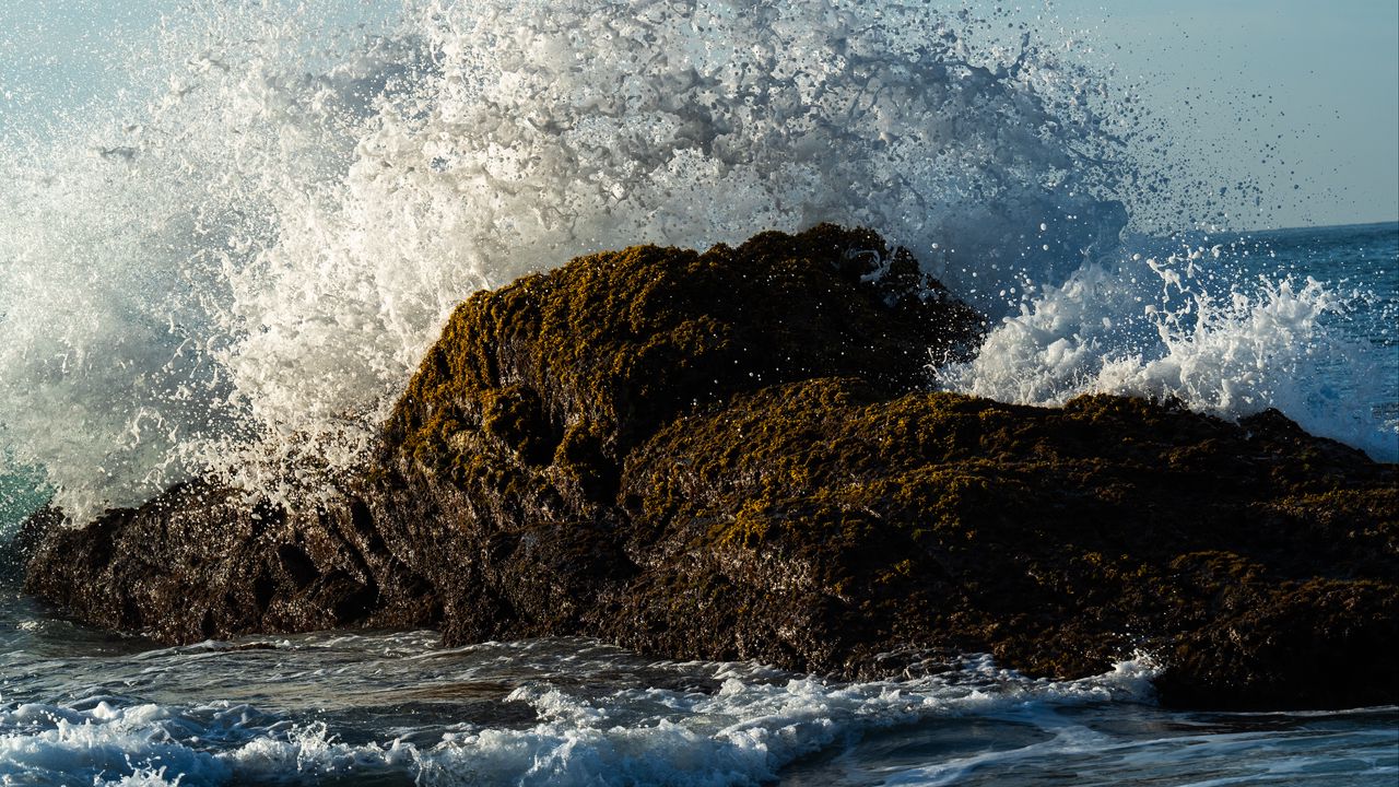 Wallpaper stones, splashes, sea, foam, nature