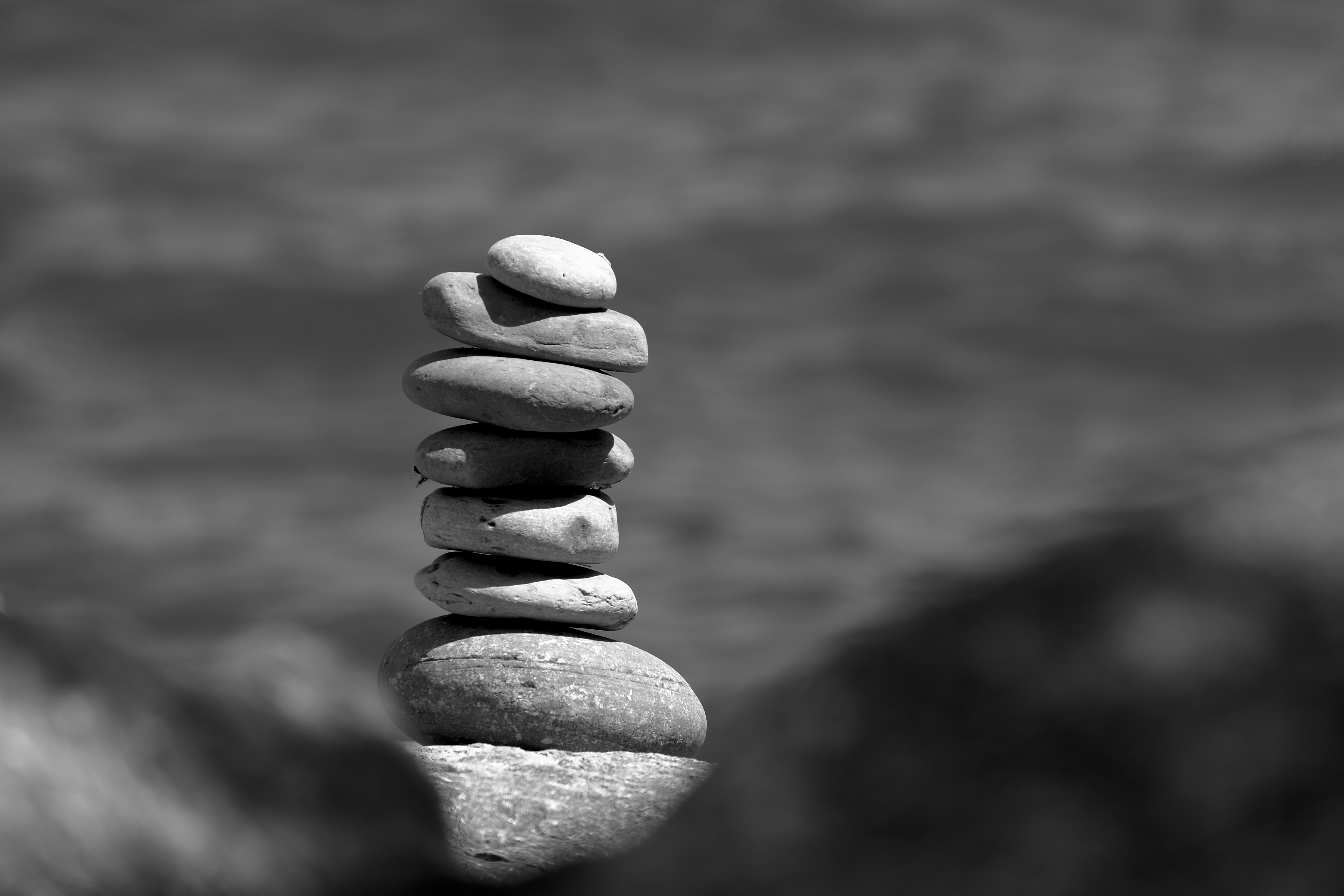 Download wallpaper 4968x3312 stones, stack, black and white hd background