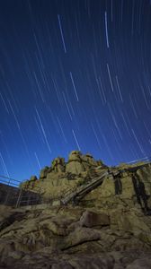 Preview wallpaper stones, stairs, starry sky, long exposure