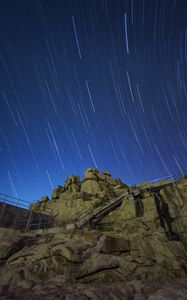 Preview wallpaper stones, stairs, starry sky, long exposure