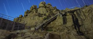 Preview wallpaper stones, stairs, starry sky, long exposure