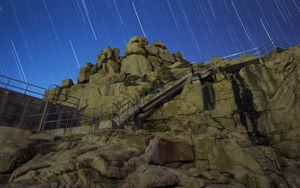 Preview wallpaper stones, stairs, starry sky, long exposure