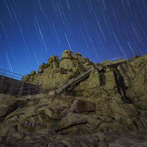 Preview wallpaper stones, stairs, starry sky, long exposure