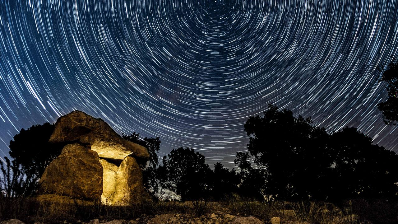 Wallpaper stones, starry sky, freezelight, night