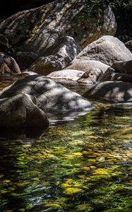 Preview wallpaper stones, stream, bottom, shadows