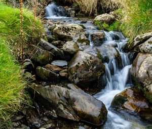 Preview wallpaper stones, stream, grass, nature