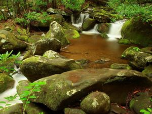 Preview wallpaper stones, stream, moss, greens