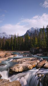Preview wallpaper stones, stream, trees, mountains