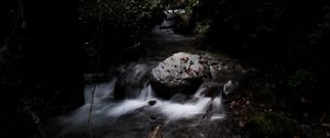 Preview wallpaper stones, stream, trees, dark