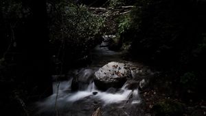 Preview wallpaper stones, stream, trees, dark