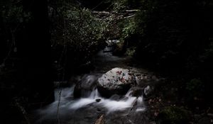 Preview wallpaper stones, stream, trees, dark