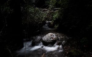 Preview wallpaper stones, stream, trees, dark