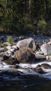 Preview wallpaper stones, stream, trees, landscape