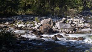 Preview wallpaper stones, stream, trees, landscape