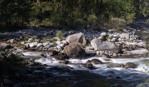 Preview wallpaper stones, stream, trees, landscape