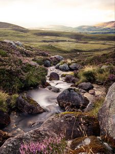 Preview wallpaper stones, stream, valley, hills