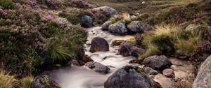 Preview wallpaper stones, stream, valley, hills