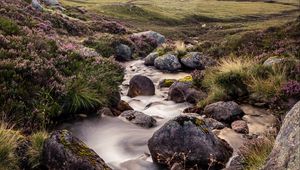 Preview wallpaper stones, stream, valley, hills