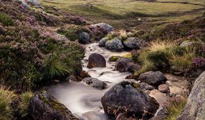 Preview wallpaper stones, stream, valley, hills