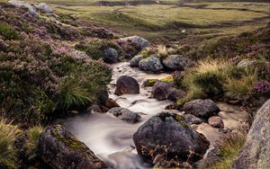 Preview wallpaper stones, stream, valley, hills