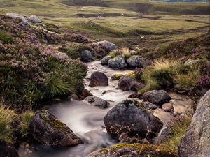 Preview wallpaper stones, stream, valley, hills