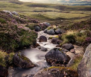 Preview wallpaper stones, stream, valley, hills