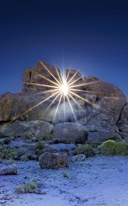 Preview wallpaper stones, sun, rays, nature, landscape