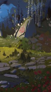 Preview wallpaper stones, trees, landscape, fantasy, art