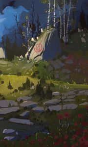 Preview wallpaper stones, trees, landscape, fantasy, art