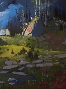 Preview wallpaper stones, trees, landscape, fantasy, art