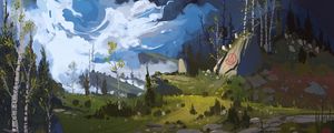 Preview wallpaper stones, trees, landscape, fantasy, art