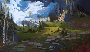 Preview wallpaper stones, trees, landscape, fantasy, art