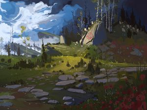 Preview wallpaper stones, trees, landscape, fantasy, art