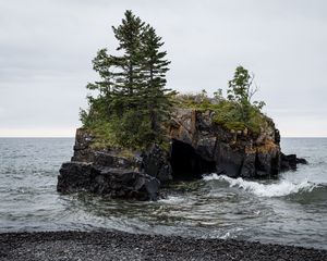 Preview wallpaper stones, trees, sea, pebbles, nature