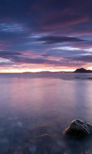 Preview wallpaper stones, twilight, decline, surface of the water, horizon, lilac