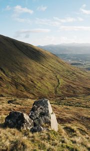 Preview wallpaper stones, valley, trail, hill, slope, grass