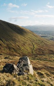 Preview wallpaper stones, valley, trail, hill, slope, grass