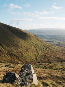 Preview wallpaper stones, valley, trail, hill, slope, grass