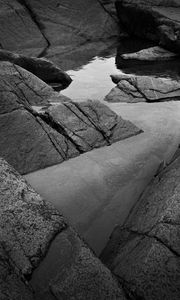 Preview wallpaper stones, water, black and white, relief