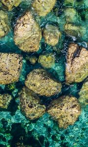 Preview wallpaper stones, water, bottom, sea, aerial view